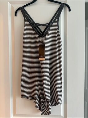 CALIA Gray & Pink Striped Crisscross Tank